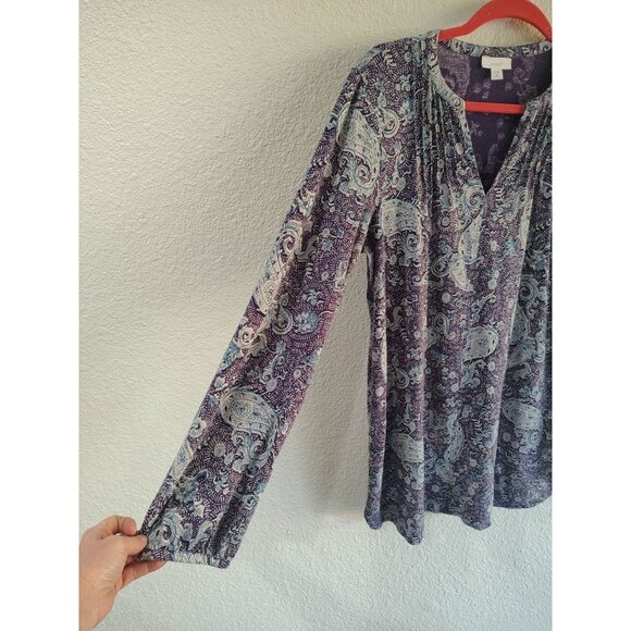 Pure Jill Purple Paisley Balloon Sleeve Blouse Size Medium Tall Boho - Picture 6 of 9